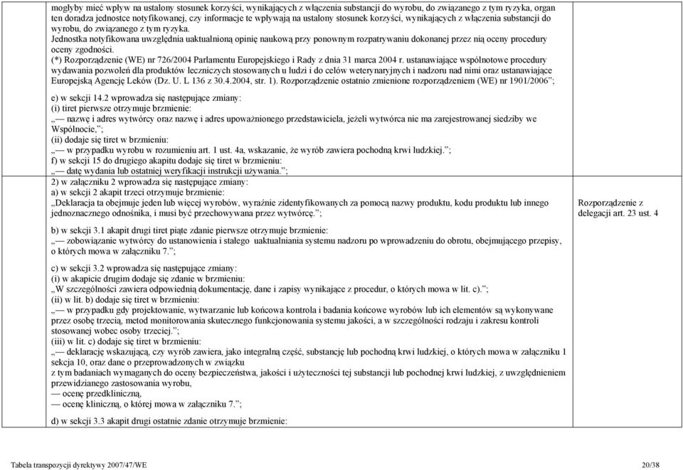 Jednostka notyfikowana uwzględnia uaktualnioną opinię naukową przy ponownym rozpatrywaniu dokonanej przez nią oceny procedury oceny zgodności.