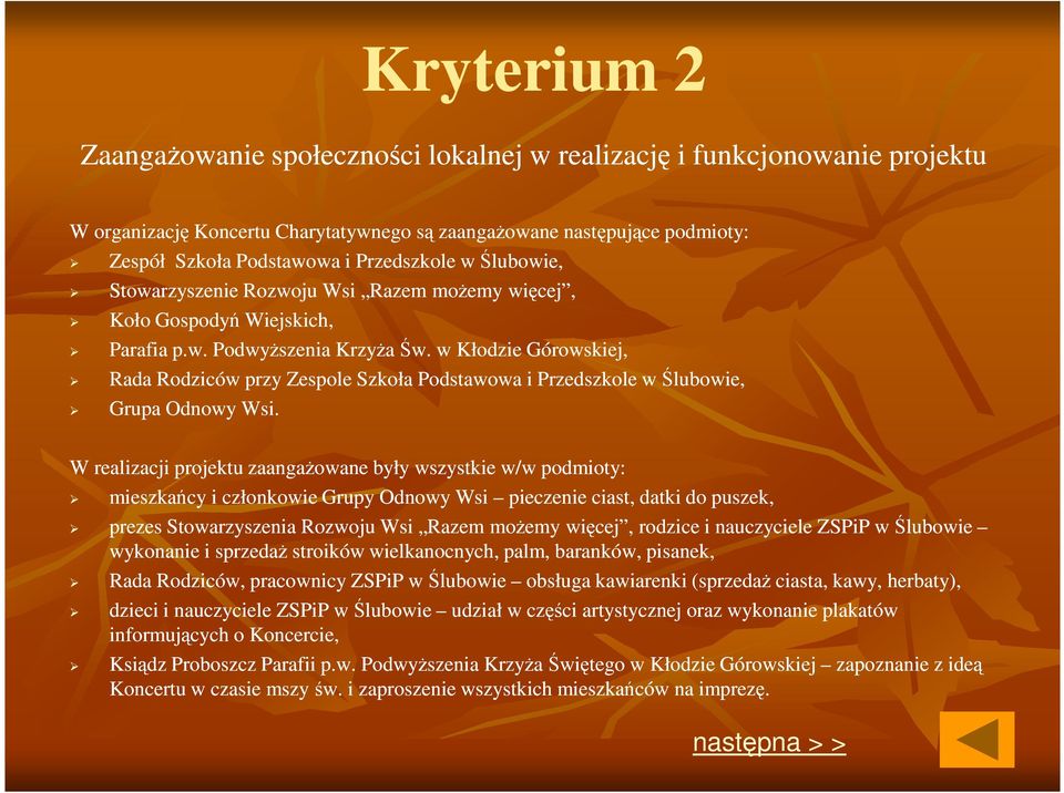 w Kłodzie Górowskiej, Rada Rodziców przy Zespole Szkoła Podstawowa i Przedszkole w Ślubowie, Grupa Odnowy Wsi.