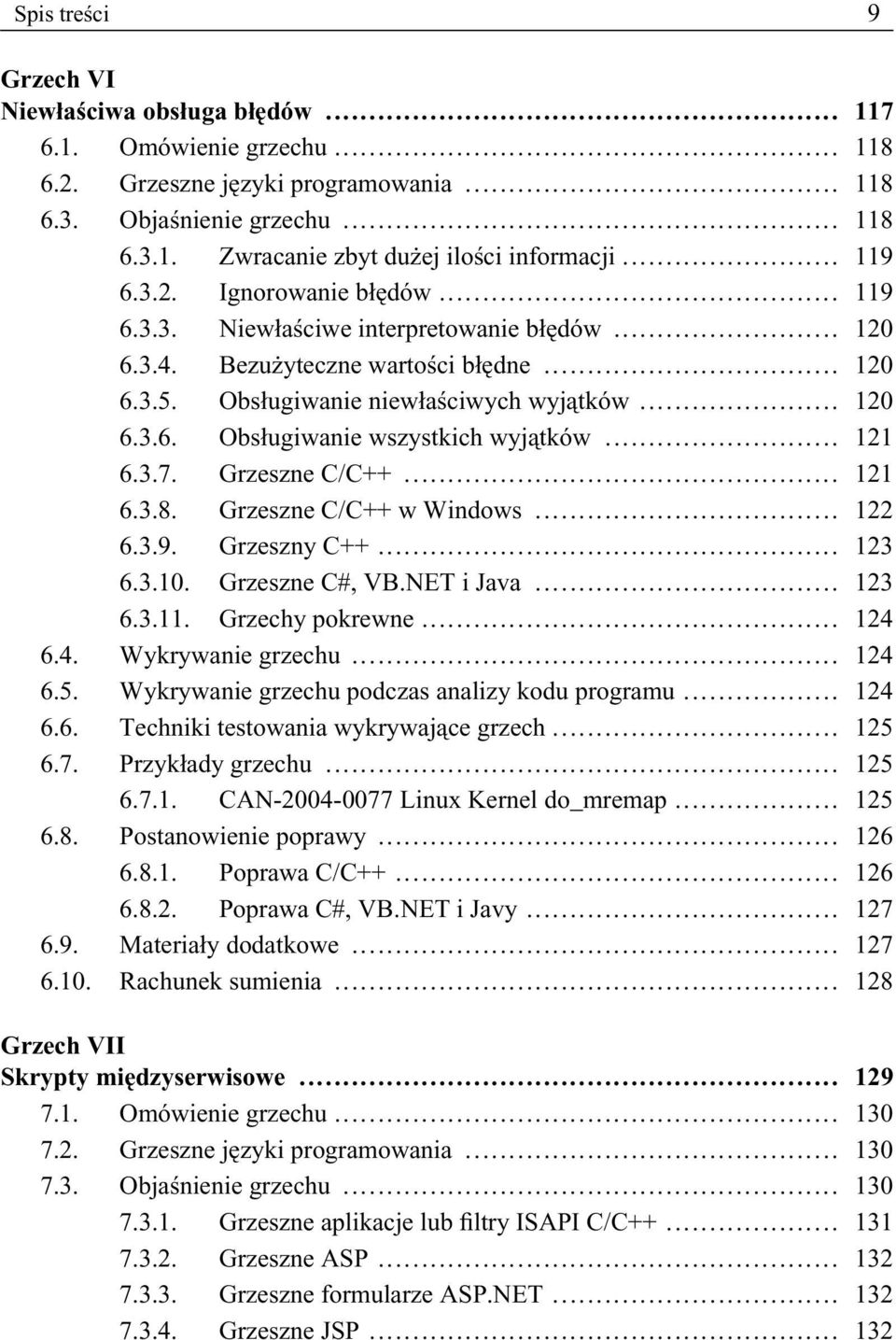 .. 121 6.3.7. Grzeszne C/C++... 121 6.3.8. Grzeszne C/C++ w Windows... 122 6.3.9. Grzeszny C++... 123 6.3.10. Grzeszne C#, VB.NET i Java... 123 6.3.11. Grzechy pokrewne... 124 6.4. Wykrywanie grzechu.