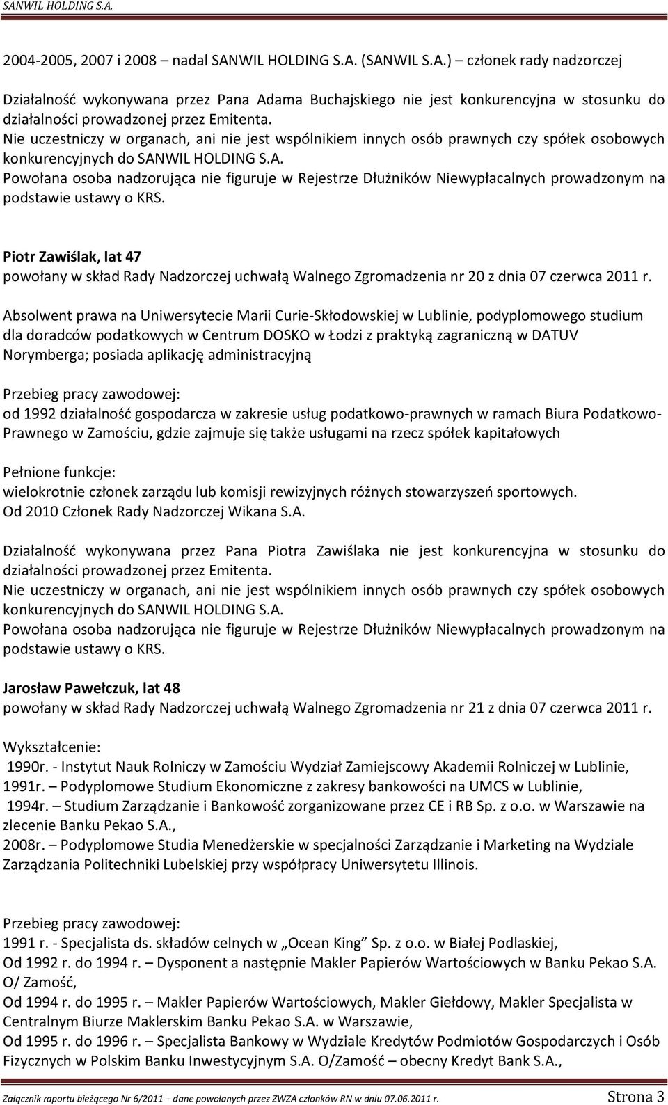 WIL HOLDING S.A. Powołana osoba nadzorująca nie figuruje w Rejestrze Dłużników Niewypłacalnych prowadzonym na podstawie ustawy o KRS.