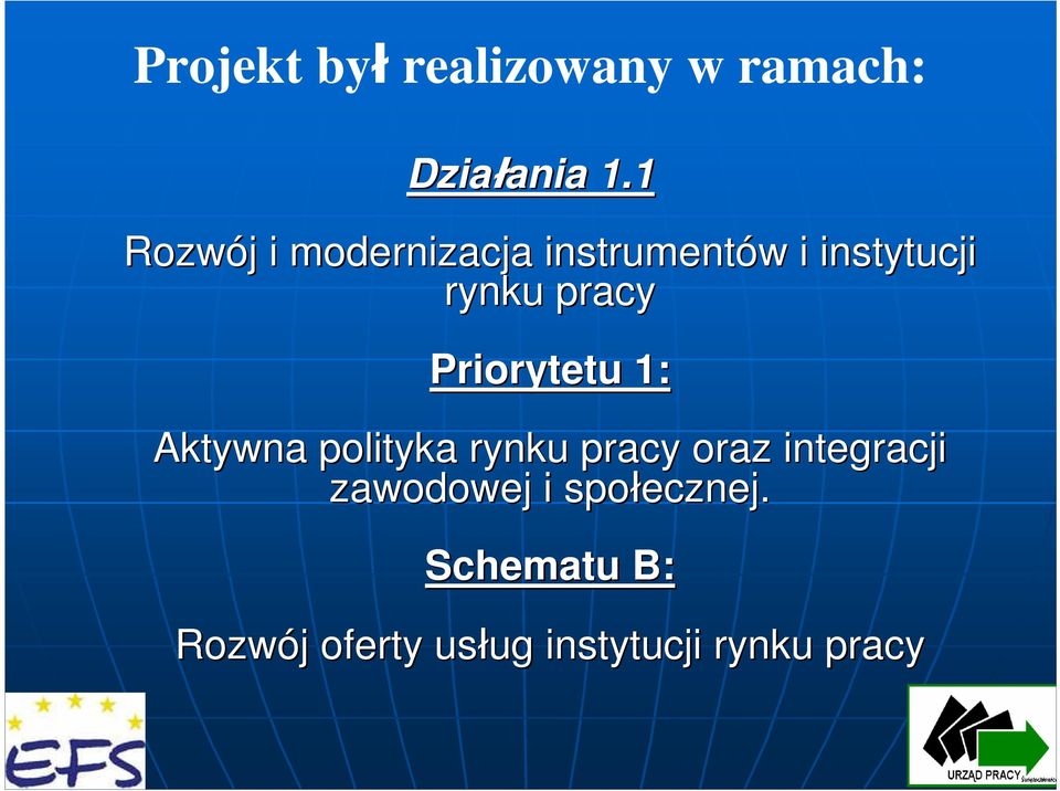 pracy Priorytetu 1: Aktywna polityka rynku pracy oraz integracji