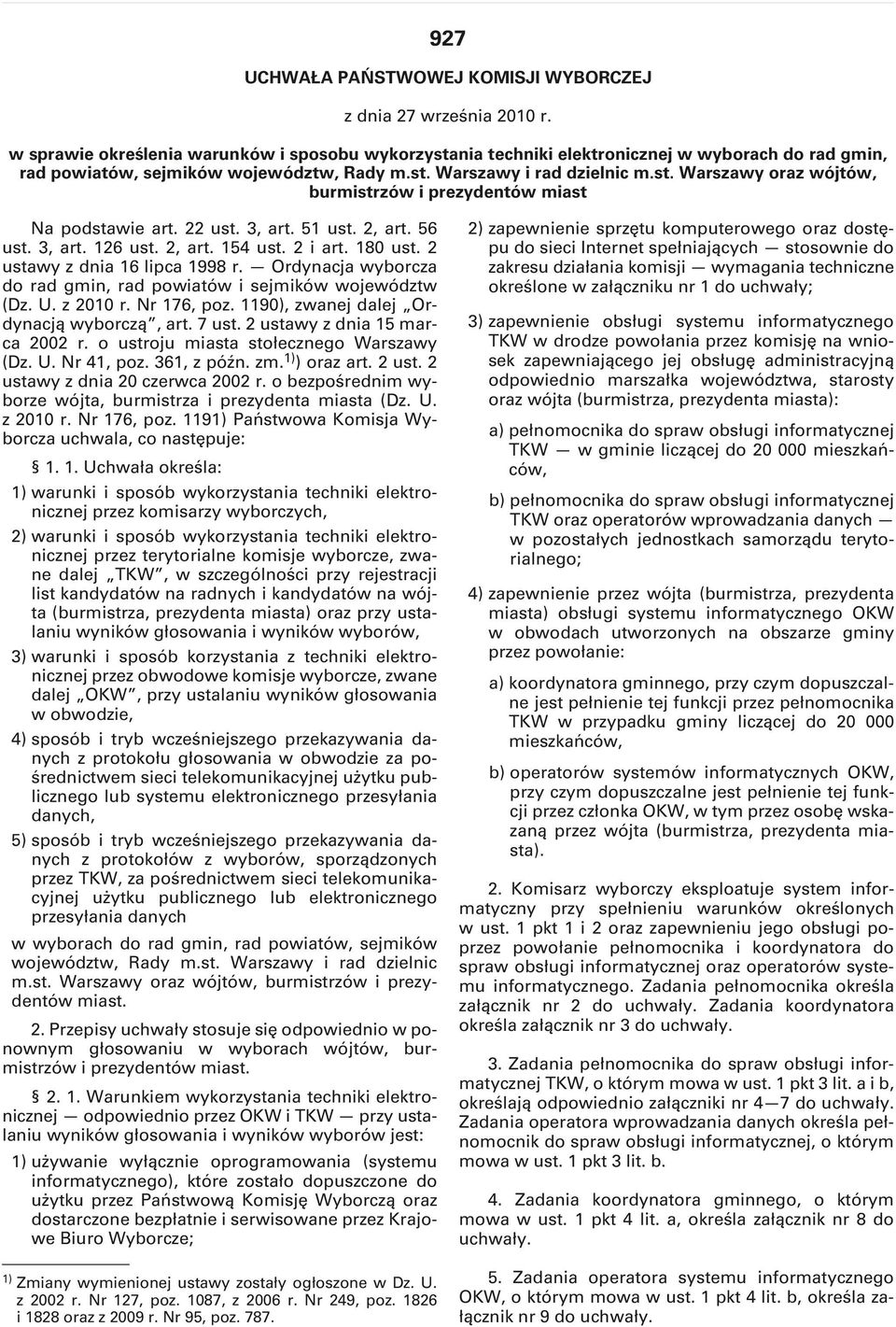 22 ust. 3, art. 51 ust. 2, art. 56 ust. 3, art. 126 ust. 2, art. 154 ust. 2 i art. 180 ust. 2 ustawy z dnia 16 lipca 1998 r. Ordynacja wyborcza do rad gmin, rad powiatów i sejmików województw (Dz. U.