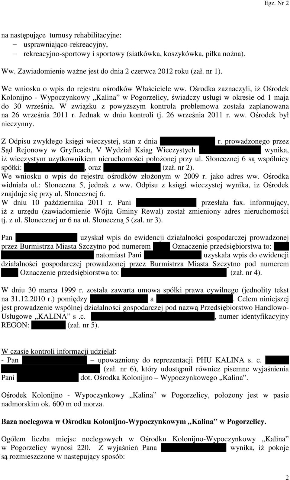 W związku z powyższym kontrola problemowa została zaplanowana na 26 września 2011 r. Jednak w dniu kontroli tj. 26 września 2011 r. ww. Ośrodek był nieczynny.