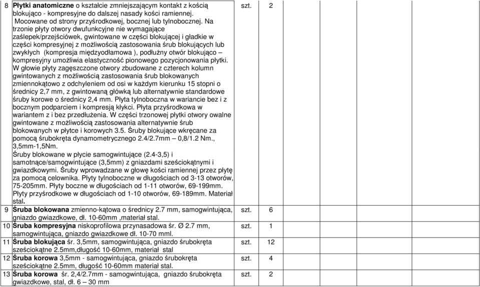 (kompresja międzyodłamowa ), podłużny otwór blokująco kompresyjny umożliwia elastyczność pionowego pozycjonowania płytki.