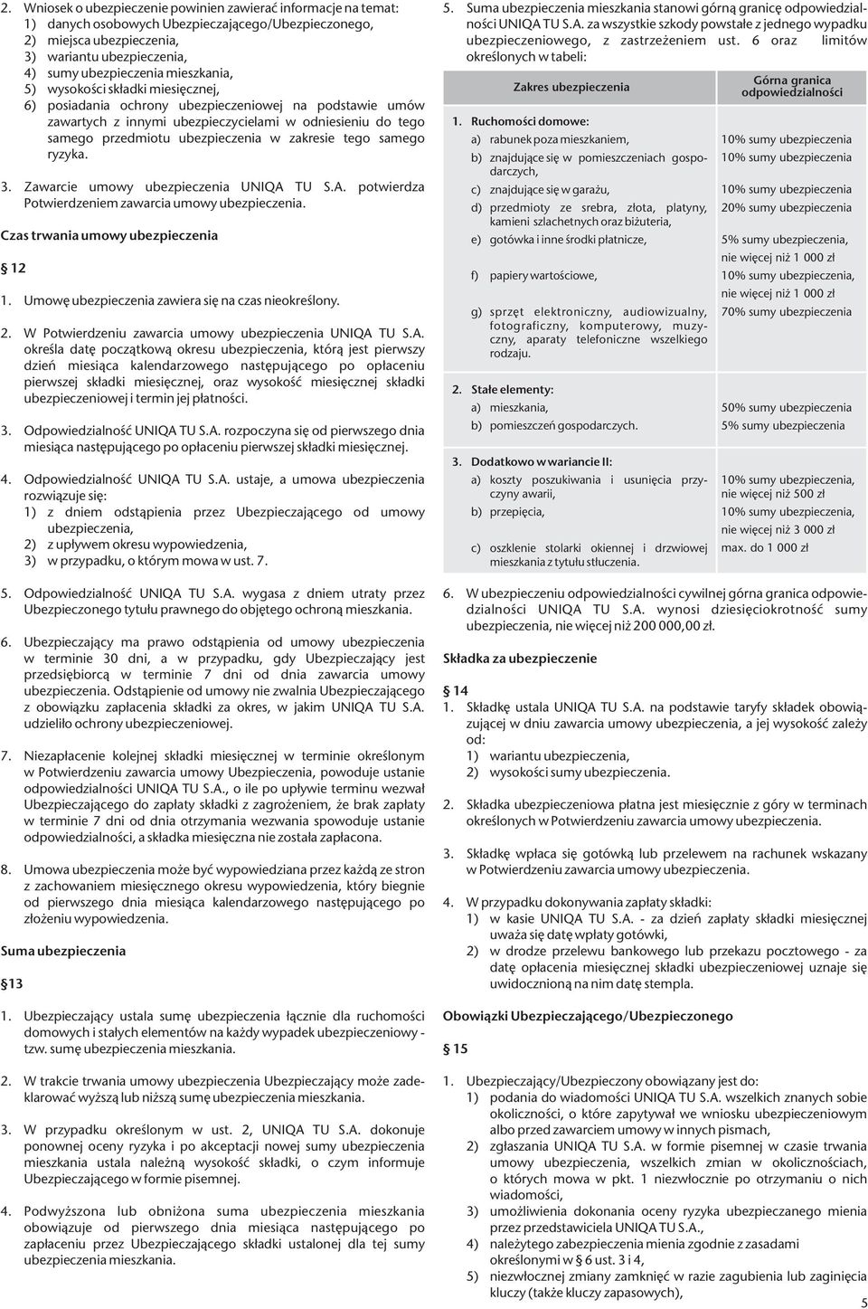 zakresie tego samego ryzyka. 3. Zawarcie umowy ubezpieczenia UNIQA TU S.A. potwierdza Potwierdzeniem zawarcia umowy ubezpieczenia. Czas trwania umowy ubezpieczenia 12 1.