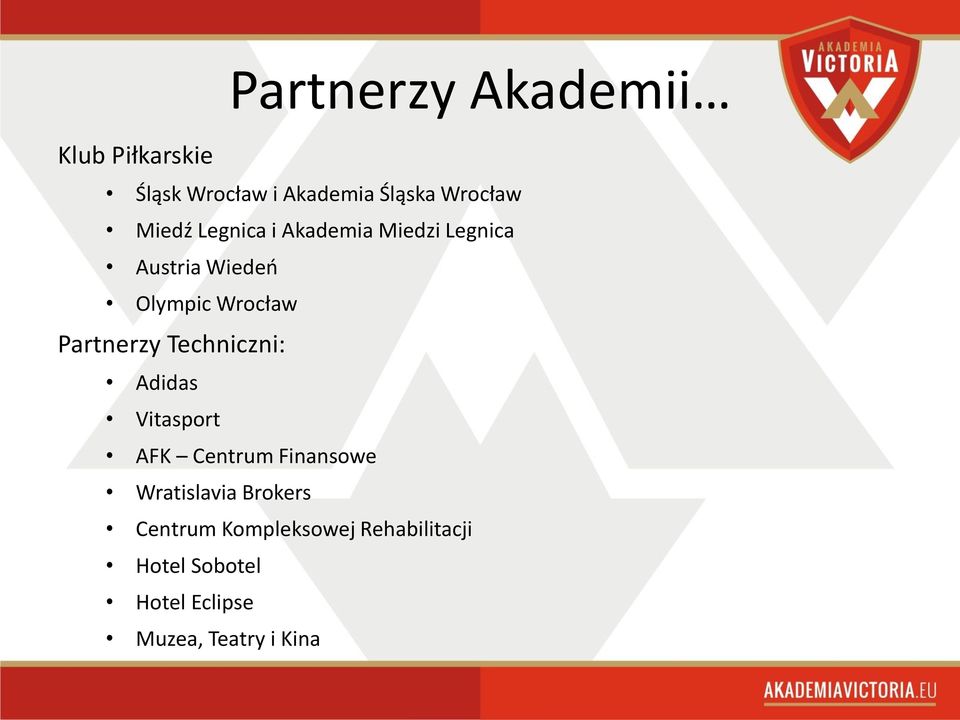 Partnerzy Akademii Adidas Vitasport AFK Centrum Finansowe Wratislavia Brokers