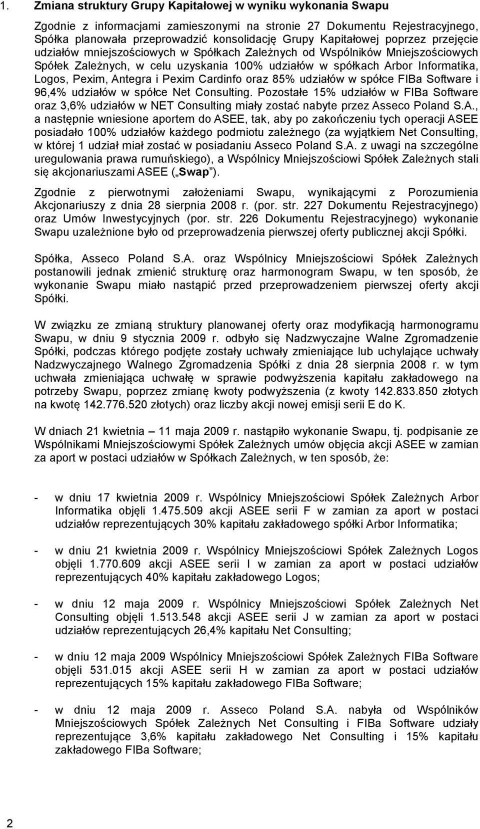 Pexim, Antegra i Pexim Cardinfo oraz 85% udziałów w spółce FIBa Software i 96,4% udziałów w spółce Net Consulting.