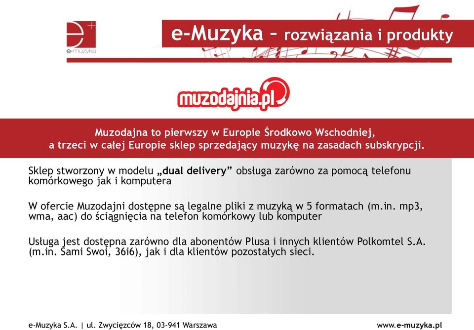 Sklep stworzony w modelu dual delivery obsługa zarówno za pomocą telefonu komórkowego jak i komputera W ofercie Muzodajni dostępne są