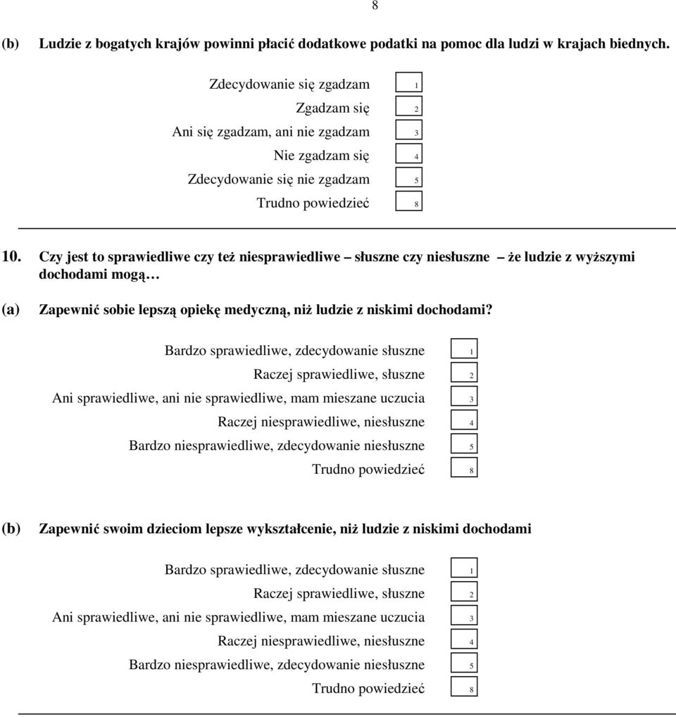 Bardzo sprawiedliwe, zdecydowanie słuszne 1 Raczej sprawiedliwe, słuszne 2 Ani sprawiedliwe, ani nie sprawiedliwe, mam mieszane uczucia 3 Raczej niesprawiedliwe, niesłuszne 4 Bardzo niesprawiedliwe,