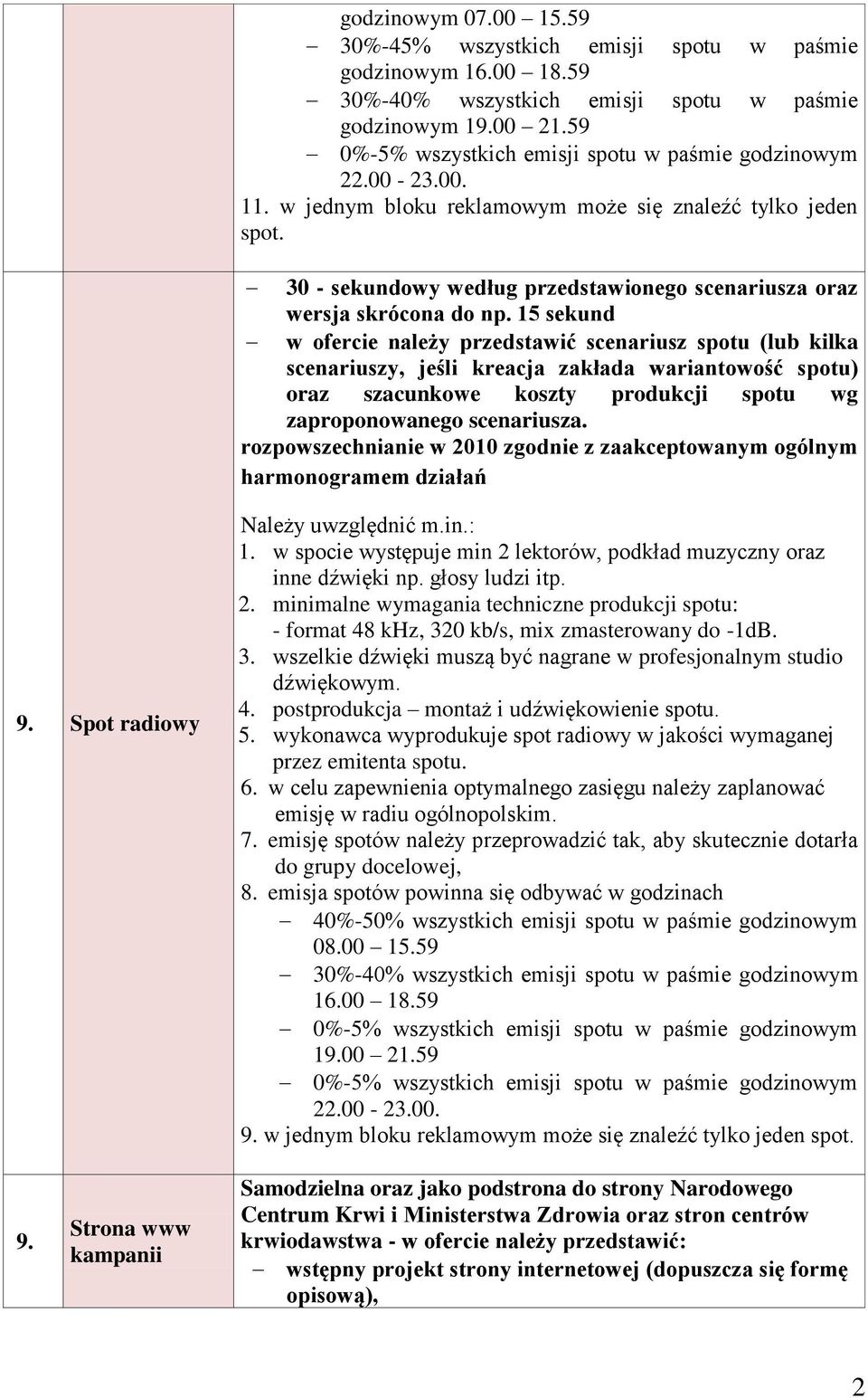 30 - sekundowy według przedstawionego scenariusza oraz wersja skrócona do np.