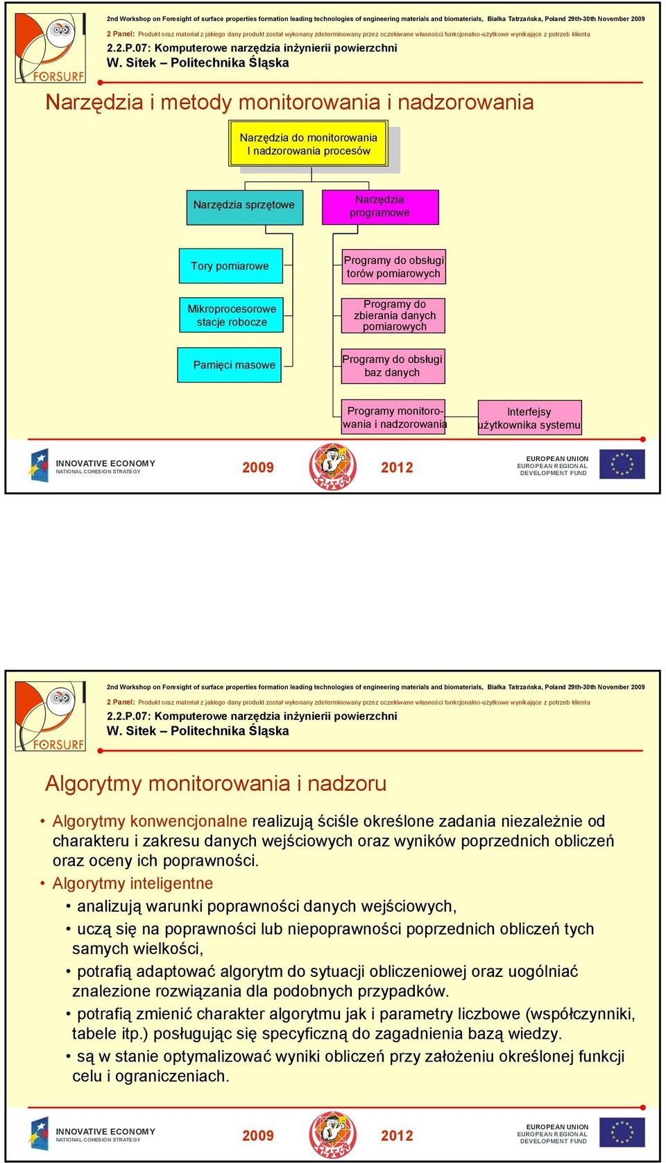 monitorowania i nadzoru Algorytmy konwencjonalne realizują ściśle określone zadania niezależnie od charakteru i zakresu danych wejściowych oraz wyników poprzednich obliczeń oraz oceny ich poprawności.