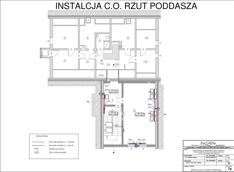 11 m² 1074 W 0 mm 22KV/0 202 Klatka schodowa 203 2148 W 1074 W CO1 [920 mm] 3.70 m² 202 +20 C Qwym: 10 W 45.