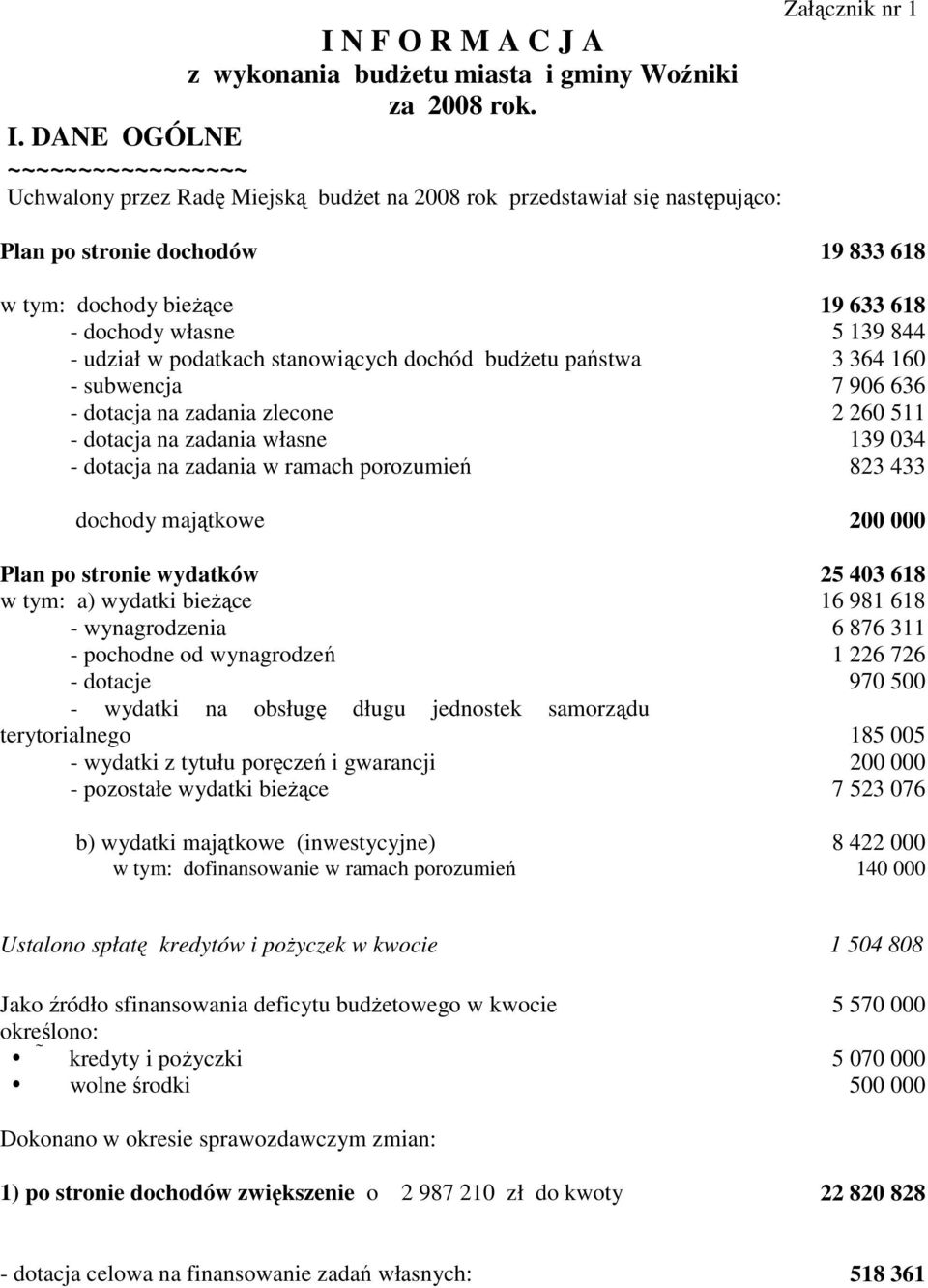 dochody własne 5 139 844 - udział w podatkach stanowiących dochód budŝetu państwa 3 364 160 - subwencja 7 906 636 - dotacja na zadania zlecone 2 260 511 - dotacja na zadania własne 139 034 - dotacja