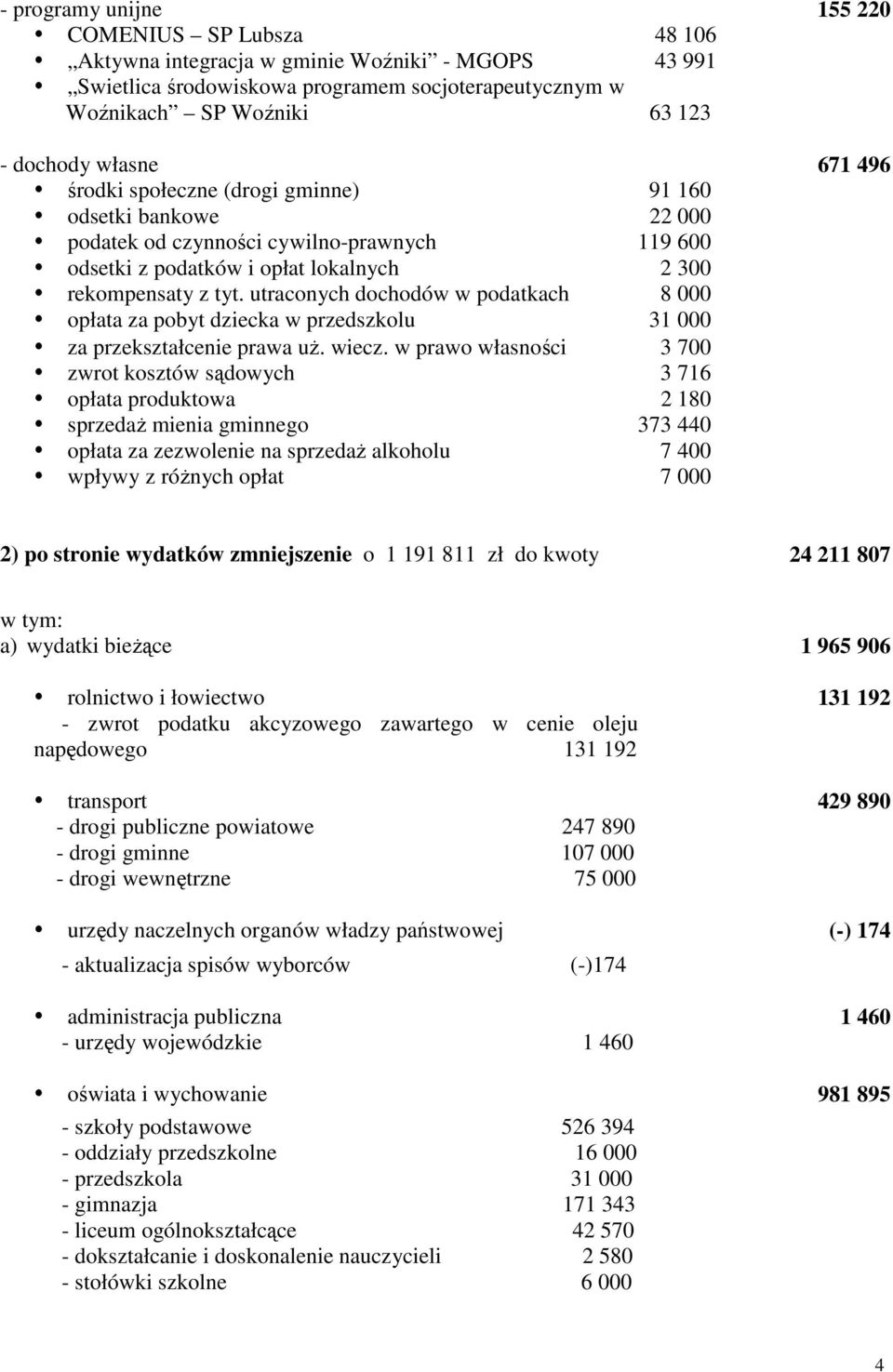 utraconych dochodów w podatkach 8 000 opłata za pobyt dziecka w przedszkolu 31 000 za przekształcenie prawa uŝ. wiecz.