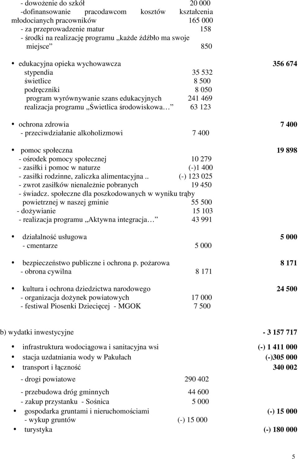 ochrona zdrowia 7 400 - przeciwdziałanie alkoholizmowi 7 400 pomoc społeczna 19 898 - ośrodek pomocy społecznej 10 279 - zasiłki i pomoc w naturze (-)1 400 - zasiłki rodzinne, zaliczka alimentacyjna.