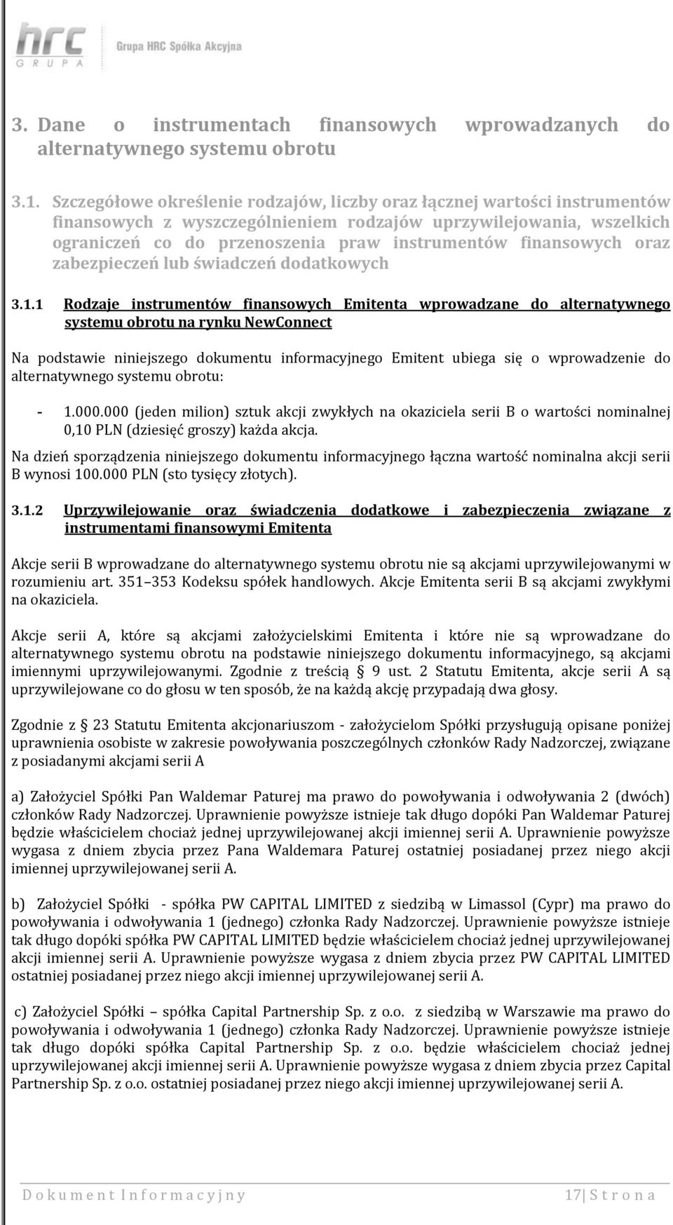 finansowych oraz zabezpieczeń lub świadczeń dodatkowych 3.1.