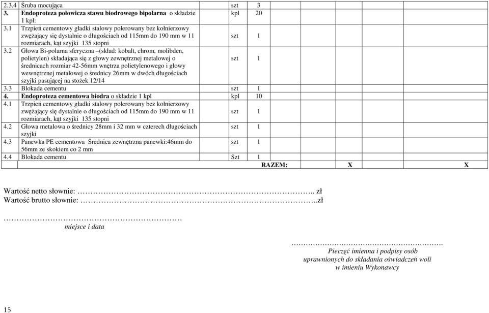 2 Głowa Bi-polarna sferyczna (skład: kobalt, chrom, molibden, polietylen) składająca się z głowy zewnętrznej metalowej o średnicach rozmiar 42-56mm wnętrza polietylenowego i głowy wewnętrznej