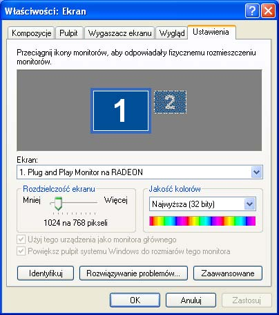 8 Zakładka ATI Ekrany Pakiet CATALYST Software Suite dodaje zakładki ATI do okna dialogowego Właściwości: Ekran w systemie Windows.