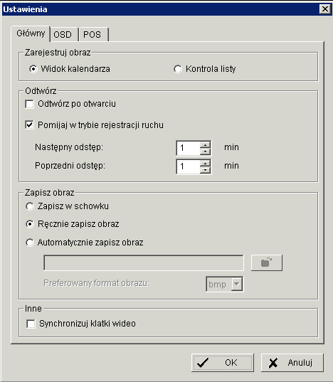 Krok 1: Naciśnij Eksport do... Krok 2: Wpisz nazwę pliku i wybierz format.xls or.txt..xls.txt 2.10 Ustawienia Ustawienia wyświetlania nagrań: Kalendarz: wyświetla nagrania w widoku kalendarza.