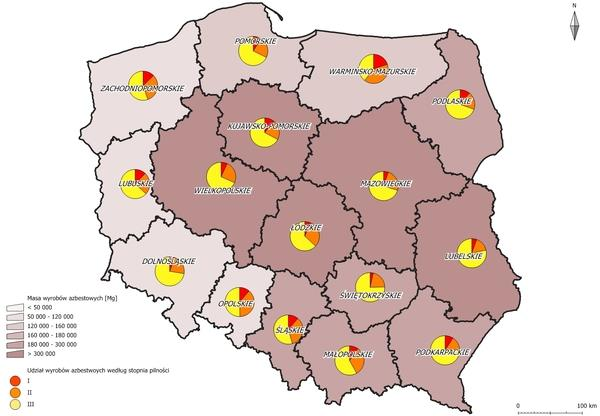 Rysunek 2 Nagromadzenie wyrobów zawierających azbest w układzie wojewódzkim według stanu na 15 czerwca 2015 roku Źródło: Baza azbestowa Ministerstwa Gospodarki Produkcja płyt azbestowo-cementowych w