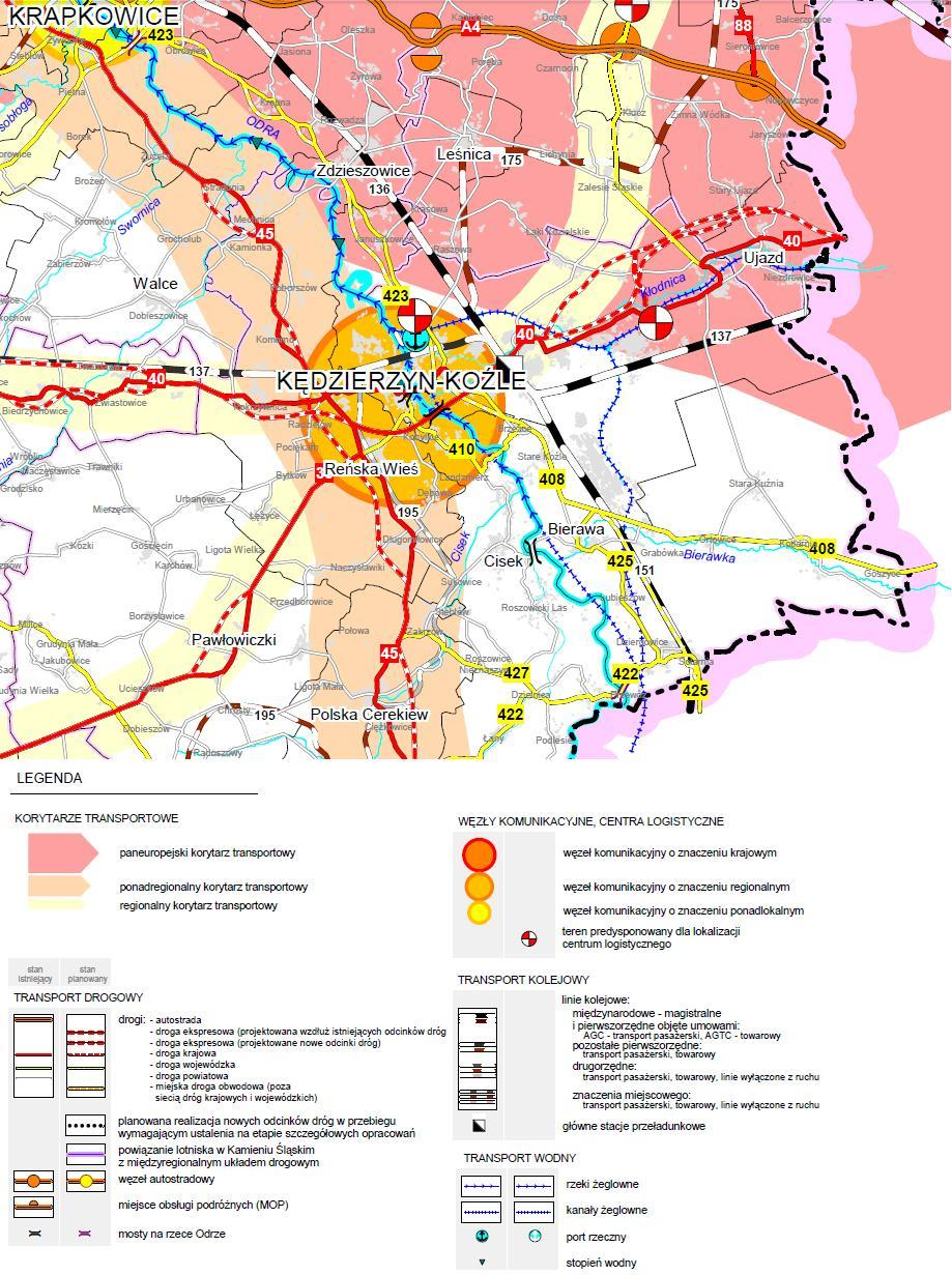 Rysunek 11 System transportowy na terenie województwa opolskiego Źródło: Plan Zagospodarowania Przestrzennego Województwa Opolskiego, 2010 r.