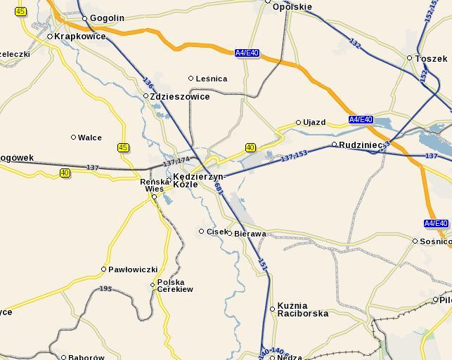 linia 136 relacji Kędzierzyn-Koźle Opole Groszowice; linia 137 relacji Katowice Legnica; linia 151 Relacji Kędzierzyn-Koźle Chałupki; linię wyłączone z użytku poprzez przeznaczenie do modernizacji: