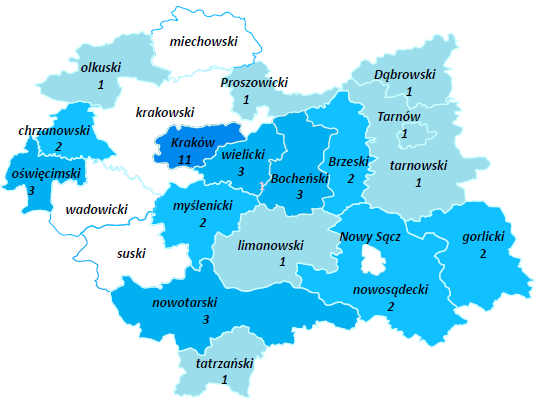 Realizacja projektów infrastrukturalnych dofinansowanych w ramach MRPO na terenie Województwa Małopolskiego Źródło: Opracowanie własne na podstawie danych dotyczących przyjętych do realizacji