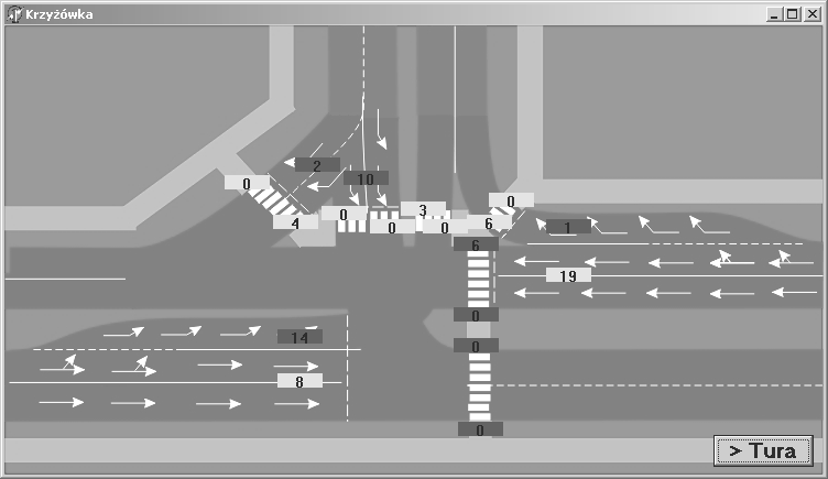 Analiza problemów; założenia, obliczenia i projektowanie 8 Rysunek 4.. Program do symulowania natężenia ruchu oraz sygnalizacji świetlnej na badanym skrzyżowaniu.