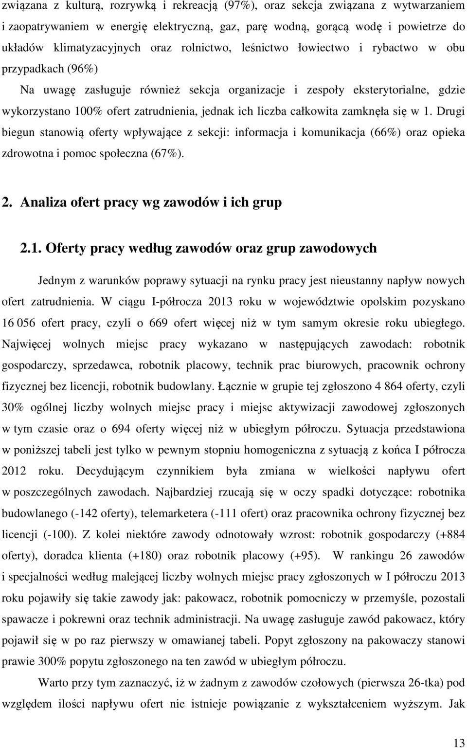 liczba całkowita zamknęła się w 1. Drugi biegun stanowią oferty wpływające z sekcji: informacja i komunikacja (66%) oraz opieka zdrowotna i pomoc społeczna (67%). 2.