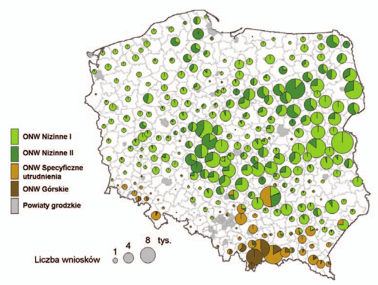 Rys. 6. Liczba i struktura złożonych wniosków według kategorii ONW w 2004 roku Źródło: Opracowanie własne na podstawie danych ARiMR Rys. 7.