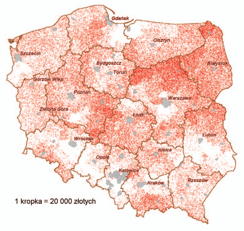 -wschodniej (rys. 16). Wysokość dopłat wyrównawczych w przeliczeniu na gospodarstwo była średnio dwukrotnie niższa od dopłat bezpośrednich. Rys. 14.