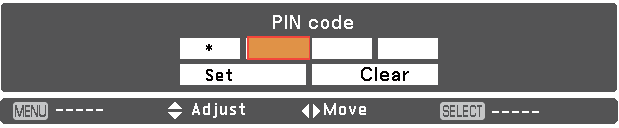 Podstawy obsługi projektora Wprowadzanie kodu PIN Do wprowadzania poszczególnych cyfr kodu użyj przycisków.