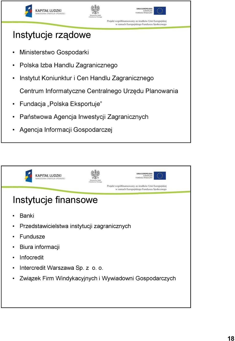 Inwestycji Zagranicznych Agencja Informacji Gospodarczej Instytucje finansowe Banki Przedstawicielstwa instytucji