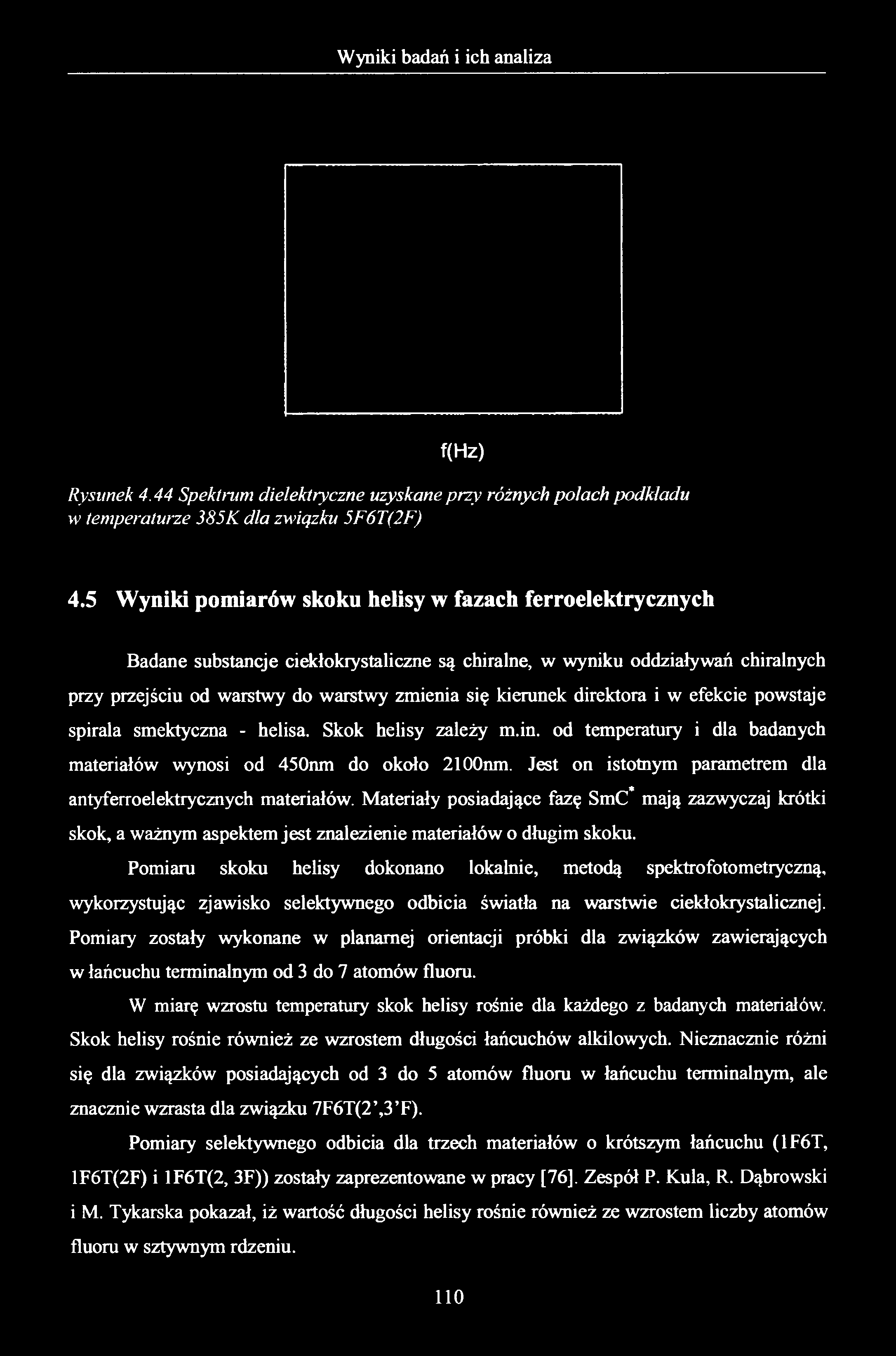 f(hz) Rysunek 4.44 Spektrum dielektryczne uzyskane przy różnych polach podkładu w temperaturze 385K dla związku 5F6T(2F) 4.