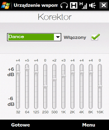 Korzystanie z multimediów 237 11.5 Korzystanie z Urządzenia wspomagającego audio 5 4 Urządzenie wspomagające audio umożliwia optymalizację dźwięku potęgując doznania muzyczne.