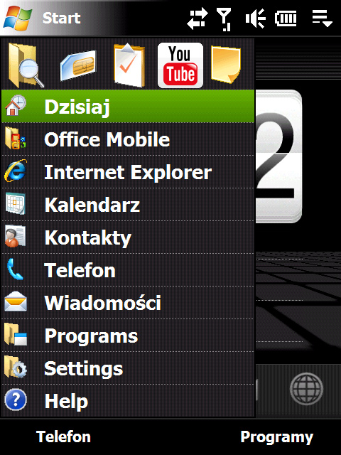 Rozpoczęcie pracy 47 1.9 Menu Start Menu Start, które można otworzyć w lewym górnym rogu ekranu umożliwia dostęp do wszystkich programów i ustawień urządzenia wyposażonego w system Windows Mobile.