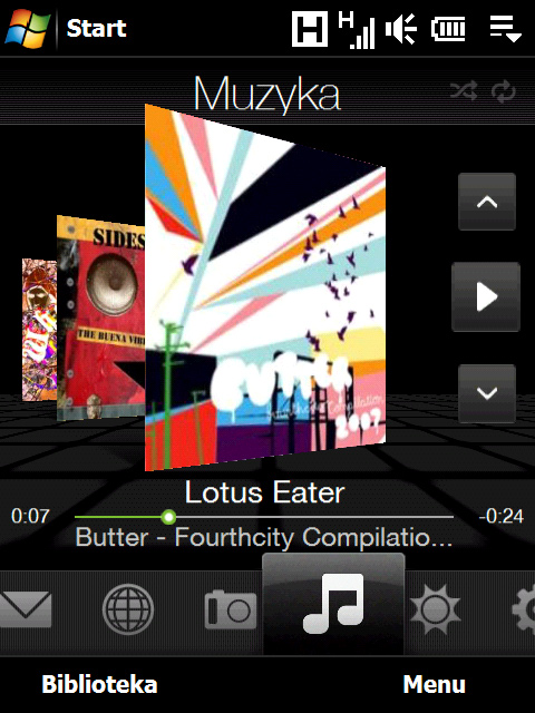 82 TouchFLO 3D Muzyka Karta Muzyka pozwala na przeglądanie albumów, utworów i odtwarzanie plików muzycznych.