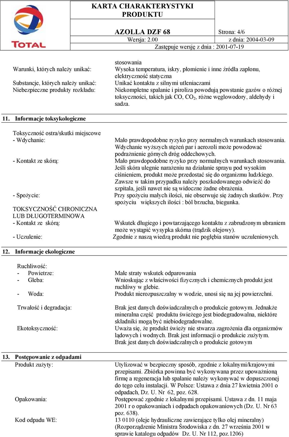 sadza. 11. Informacje toksykologiczne Toksyczność ostra/skutki miejscowe - Wdychanie: Mało prawdopodobne ryzyko przy normalnych warunkach stosowania.