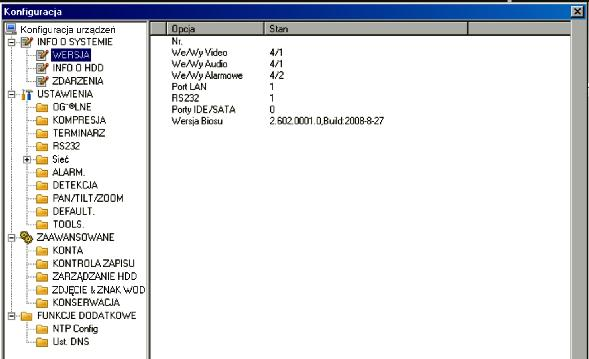 Dostęp przez przeglądarkę IE Rys. 9-23. Okno konfiguracji systemu. 9.2.7 Informacje o systemie Kliknij punkt INFO O SYSTEMIE.