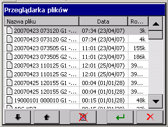 7.5 Karta CF Po naciśnięciu ikony, gdy karta CF jest wstawiona do rejestratora, otwiera się okno przeglądarki plików. Gdy brak karty, pojawia się odpowiedni komunikat. 7.