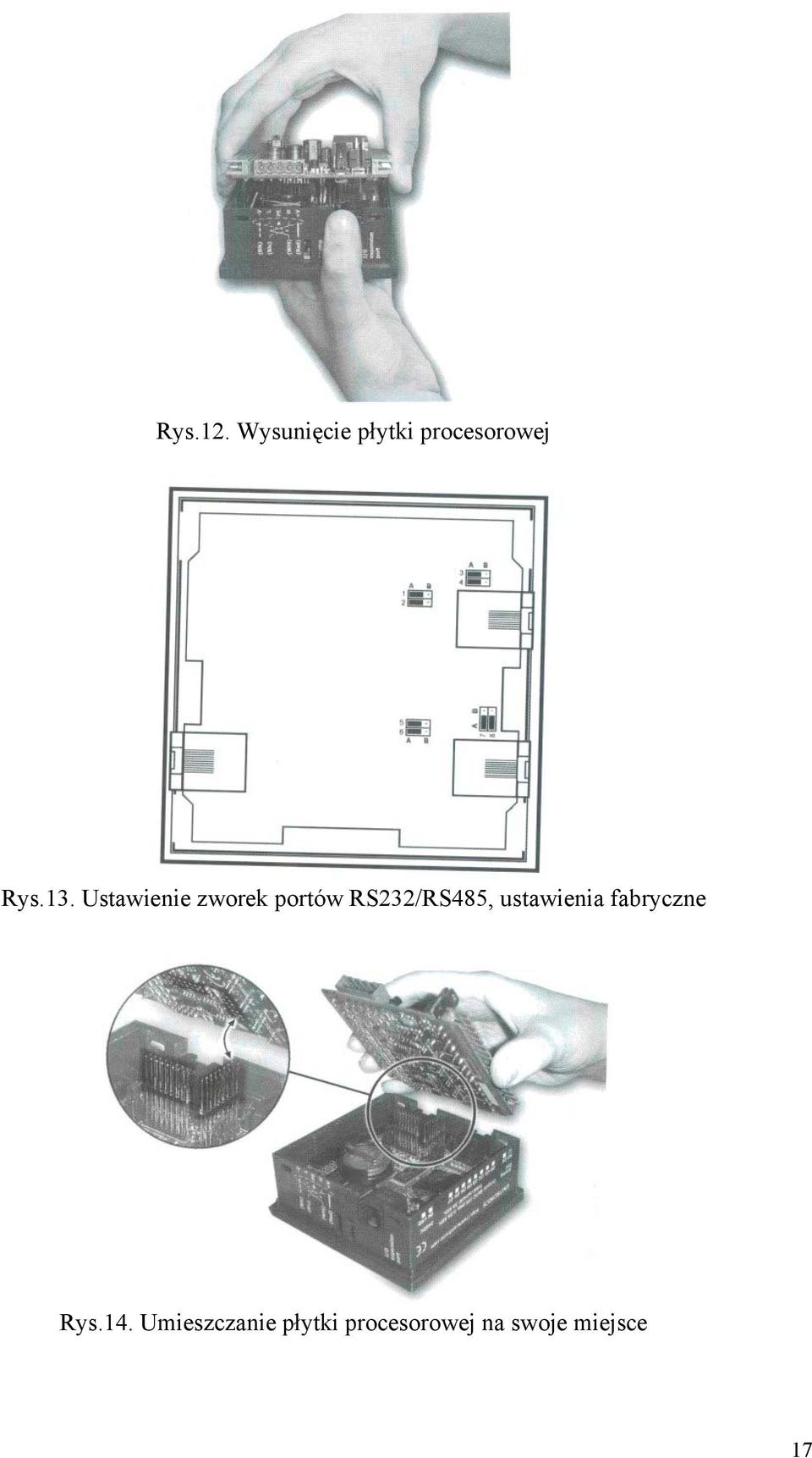 Ustawienie zworek portów RS232/RS485,