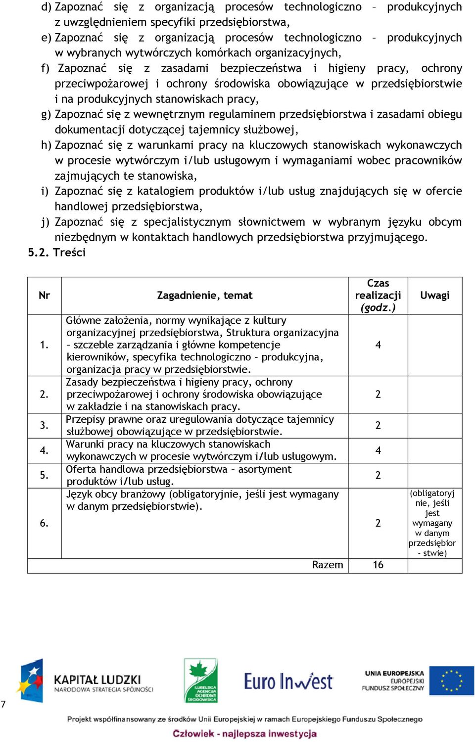 stanowiskach pracy, g) Zapoznać się z wewnętrznym regulaminem przedsiębiorstwa i zasadami obiegu dokumentacji dotyczącej tajemnicy służbowej, h) Zapoznać się z warunkami pracy na kluczowych