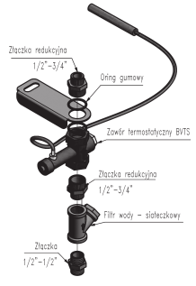 -zaślepka króćca zalewowego z gwintem zewnętrznym G½ ; 2-wężyk nakrętno-wkrętny ½ -½ w oplocie dł.