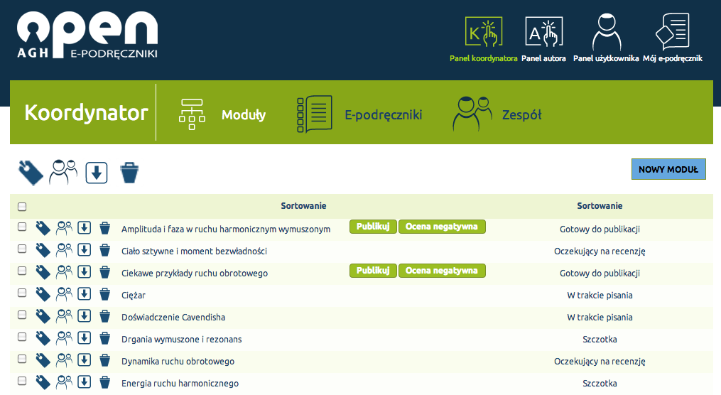 Lista modułów