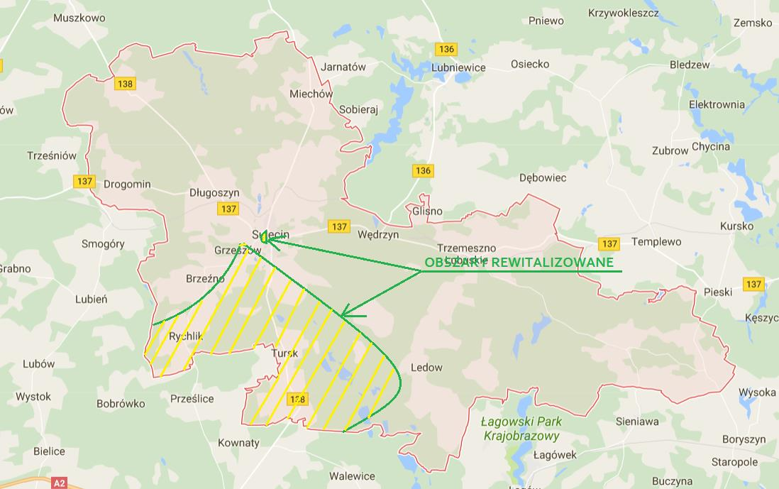 Rysunek 8 Mapa Gminy i miasta z zaznaczonym obszarem