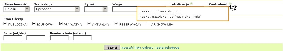 WYSZUKIWARKA ZLECEŃ Dane zapisane w prywatnej bazie użytkownika można wyszukiwać w zakładce ZLECENIA.