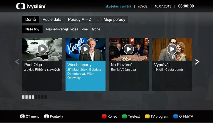 Systém HbbTV HbbTV (Hybrid Broadcast Broadband TV) je nový standard, který hladce kombinuje televizní služby poskytované prostřednictvím vysílání se službami poskytovanými prostřednictvím