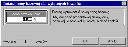 58 Podstawowe wiadomości o programie kod, nazwę i ceny A, B, C oraz D. Z okna tego zestawienia można przejść do okna towaru; dane mogą być sortowane według wartości każdego z zestawianych pól.