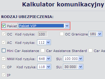 Pakiety w Felicji Na polisie i wniosku drukowanych z systemu Felicja nazwa pakietu będzie umieszczona z boku po prawej stronie 13 Pakiety w Felicji W kalkulatorze w danych podstawowych, jest