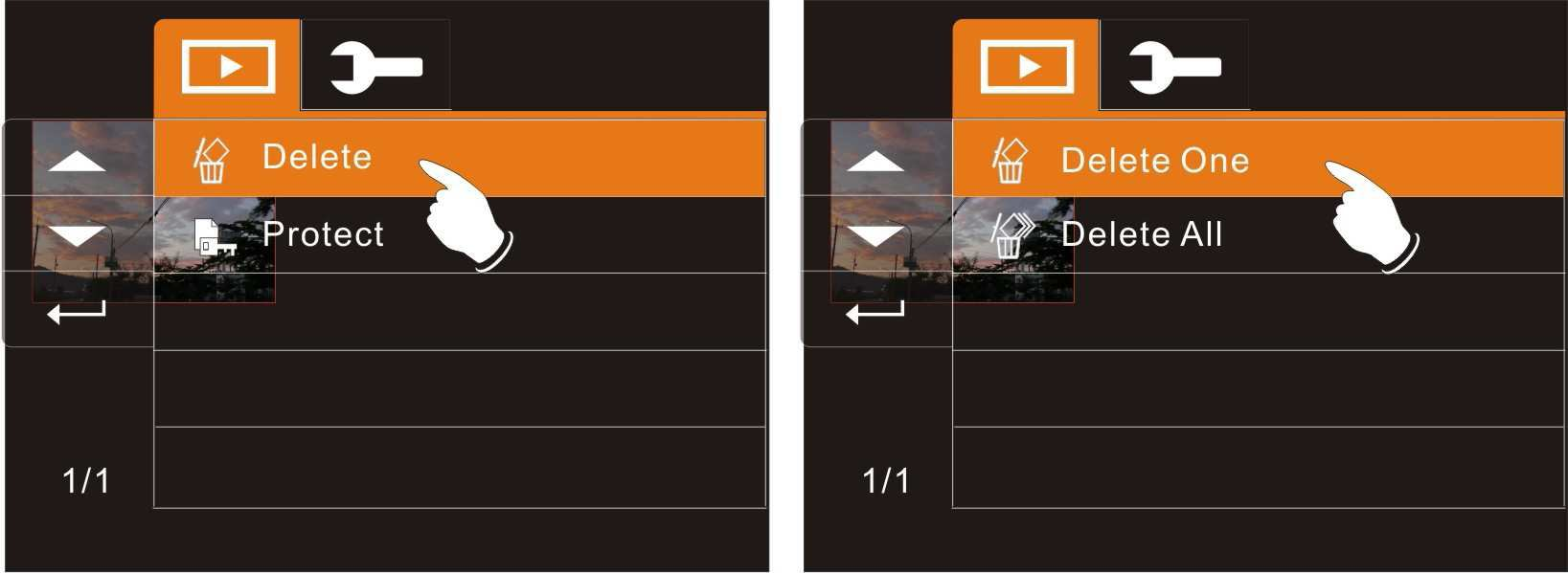 5.2 Opcje menu odtwarzania DV/Głosowego (DV/Voice Playback) Będąc w trybie odtwarzania DV/Głosu należy nacisnąć przycisk Menu ( opcji klipu video. ), aby pokazać menu 5.2.1 Funkcja kasowania 1 Włączyć kamerę cyfrową i upewnić się, że jest nastawiona na tryb DV/Voice Playback.